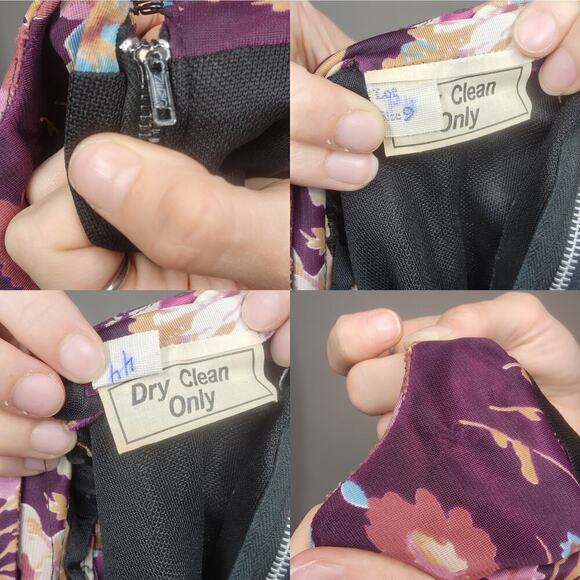 Vtg Handmade 50s 60s Black Floral Print Keyhole Back Empire Waist Smocked Dress - Picture 9 of 9